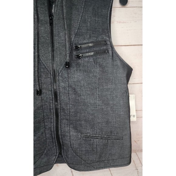 Barr 3 Woven-Hang Black Sea Medium Grey Hooded Full Zip Vest - Picture 3 of 11